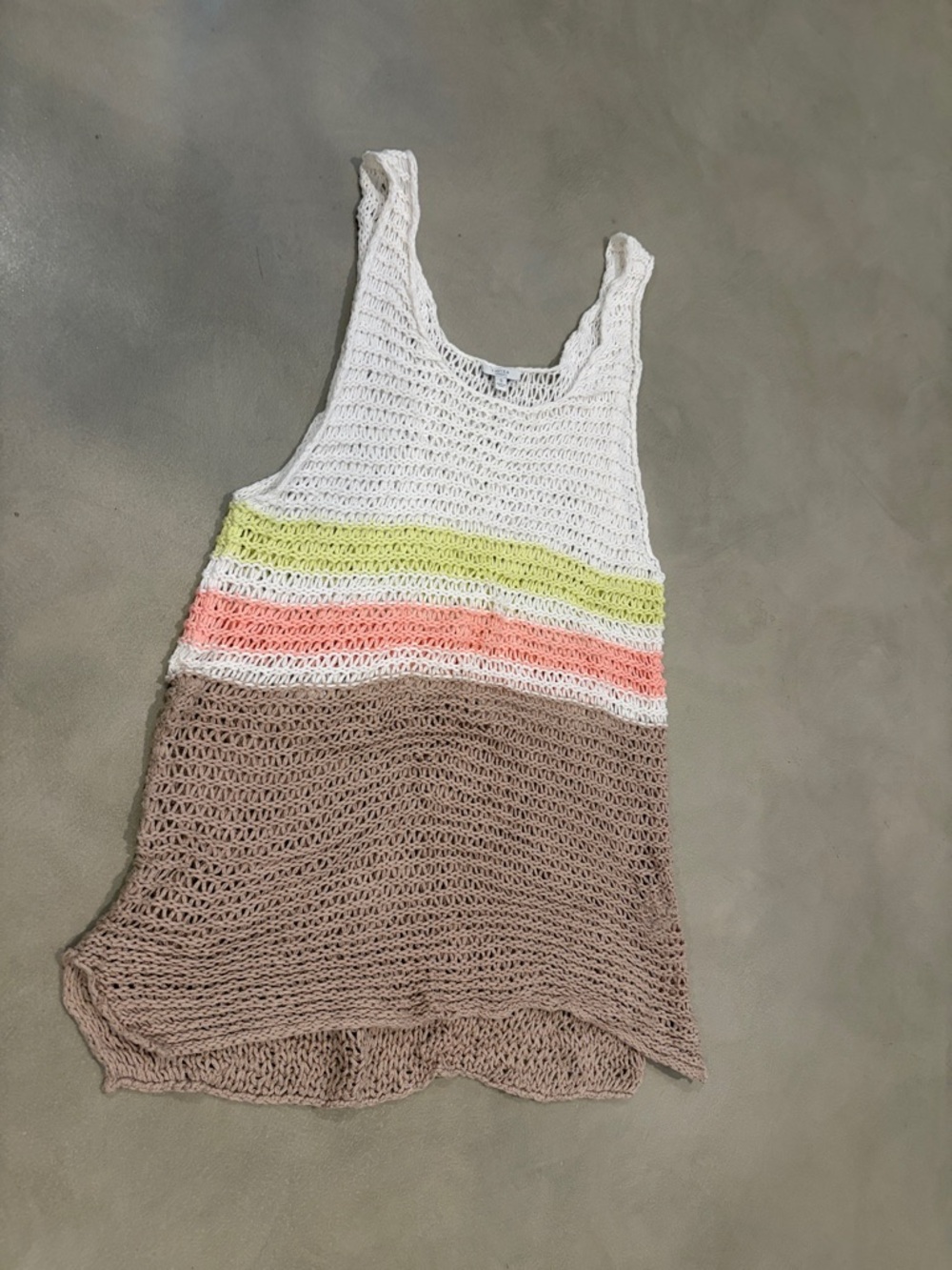 Tavik Crochet Tank Swim Coverup in White, Lime, Coral & Taupe